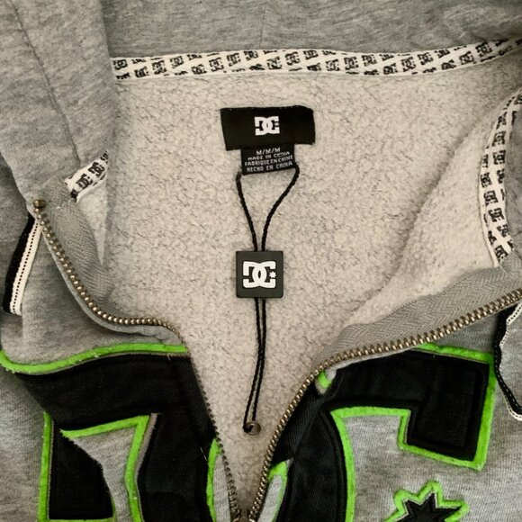 Y2K DC Fullzip Hoodie Men's Medium Gray Sweater Big Logo Embroidered Skating 00s - Picture 4 of 6